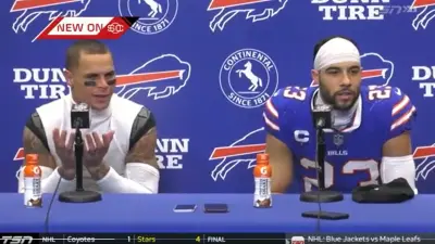 Jordan Poyer and Micah Hyde at a press conference