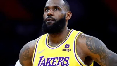 LeBron James looking on