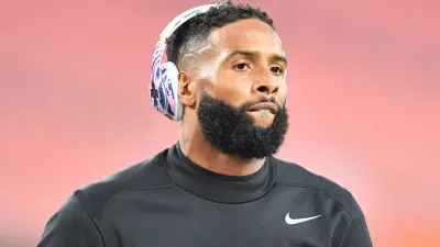 Odell Beckham on the field for warmups