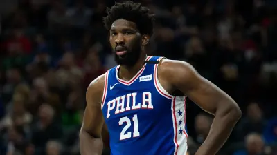 Joel Embiid in a Sixers jersey
