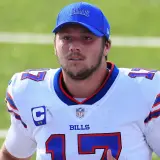 Josh Allen wears a Bills hat