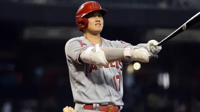Shohei Ohtani finishes a swing