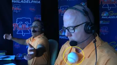 Tom McCarthy getting hit by a baseball