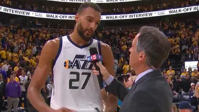 Rudy Gobert talks during an interview