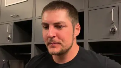 Trevor Bauer in front of his locker