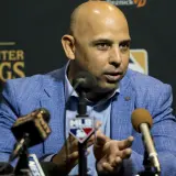 Alex Cora speaking at the MLB Winter Meetings