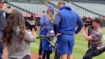 George Springer chats with a young fan