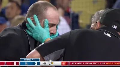 Umpire hit in the face with broken bat