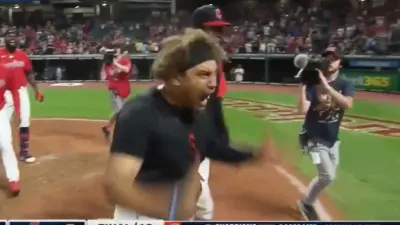 Josh Naylor celebrates