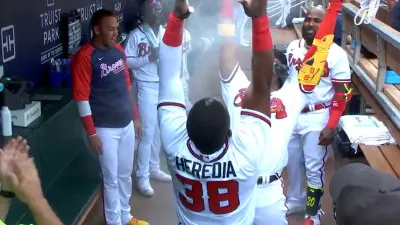 Ronald Acuna throws chalk up