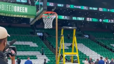 A basket at TD Garden being measured