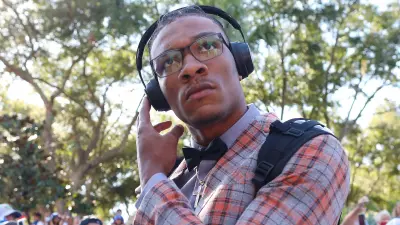 Anthony Richardson wearing headphones.