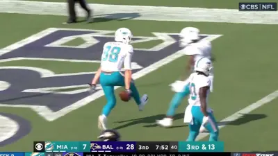 Mike Gesicki celebrates in the end zone