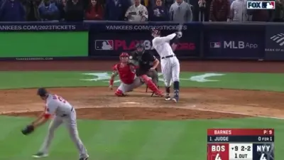 Aaron Judge swings at a pitch
