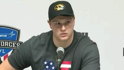 Harrison Mevis at a press conference