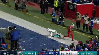 Snowballs on the field in Buffalo
