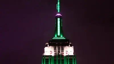 The Empire State Building lit up
