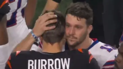 Josh Allen hugging Joe Burrow
