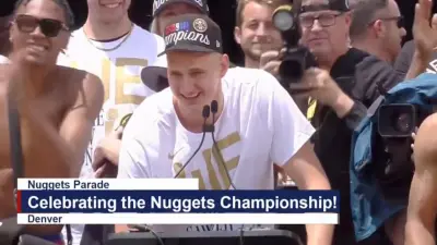 Nikola Jokic speaks at the Nuggets parade