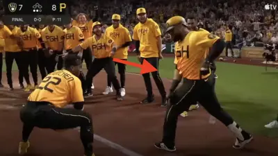 Carlos Santana dancing to home plate