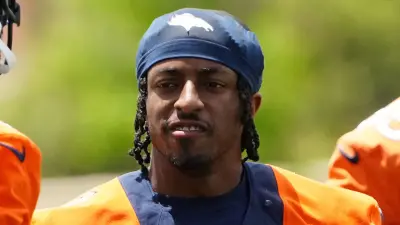 KJ Hamler wearing a Broncos cap
