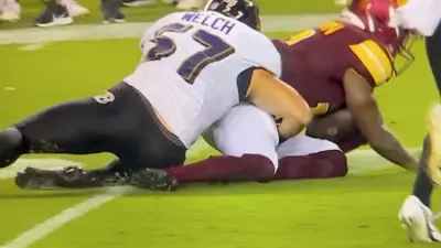 Terry McLaurin is tackled by a defender