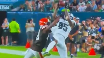Tyrie Cleveland leaping for a ball