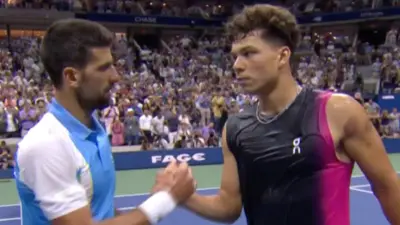 Ben Shelton stares down Novak Djokovic