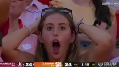 Clemson fan with mouth open
