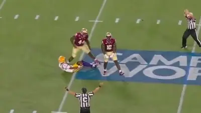 Florida State celebrating a stop on fourth down
