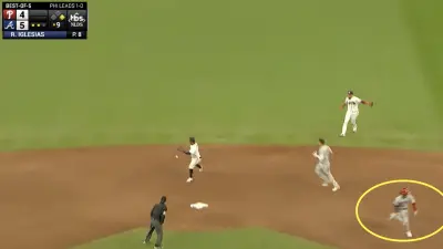 Bryce Harper running back to first base during Braves-Phillies NLDS Game 2