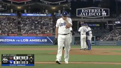 Clayton Kershaw facepalming after Dodgers-Diamondbacks Game 1 of the 2023 NLDS