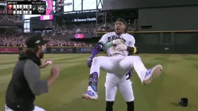 Ketel Marte celebrating walk-off Diamondbacks win over the Phillies in 2023 NLCS
