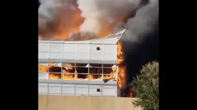 A structure at the Ryder Cup engulfed in flames
