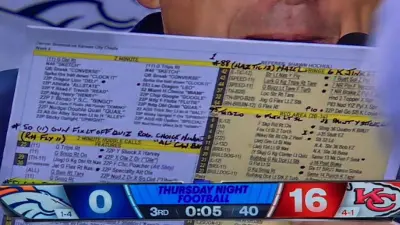 Sean Payton shows his play sheet