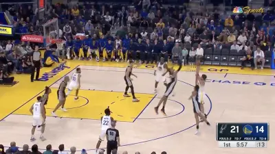 Victor Wembanyama blocks Klay Thompson during Warriors-Spurs preseason finale
