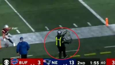 A worker on the Buffalo Bills sideline