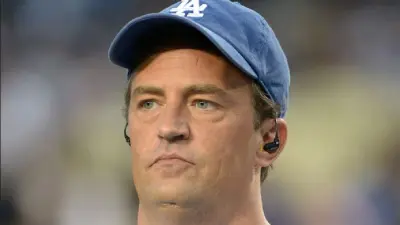 Matthew Perry in a Dodgers cap