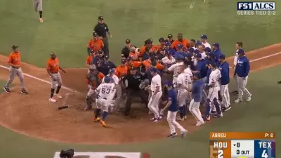 Rangers and Astros players meet