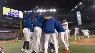 The Texas Rangers celebrating