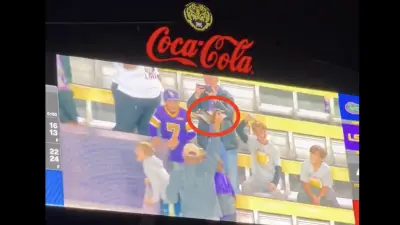 LSU fan captures duck during Tigers' football game against Florida