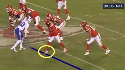 Kadarius Toney lining up offsides during Chiefs-Bills game