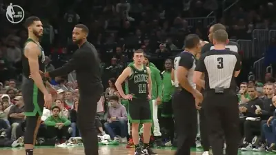Jayson Tatum staring down officials during Celtics-76ers game
