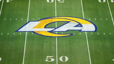 The logo of the Los Angeles Rams at midfield