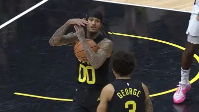 Jazz guard Jordan Clarkson calling a timeout
