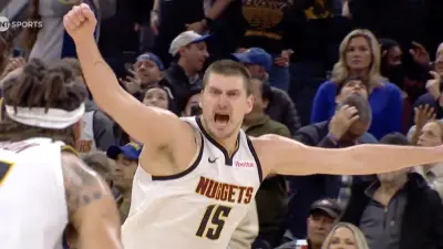 Nuggets star Nikola Jokic celebrates after hitting a game-winner to beat the Warriors