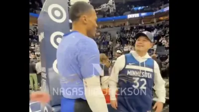 Russell Westbrook confronting a fan during a Timberwolves-Clippers game