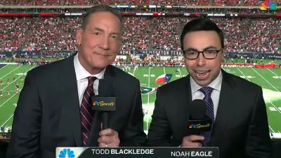 Noah Eagle next to Todd Blackledge