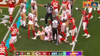 49ers running back Christian McCaffrey fumbles on Nickelodeon telecast