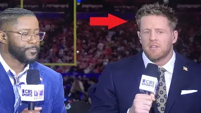JJ Watt with funky hair during Super Bowl broadcast
